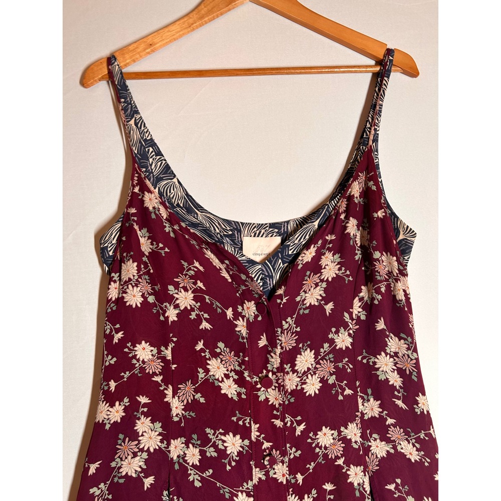 Cinq a Sept Burgundy Nathalia Floral Silk Asymmetrical Midi Dress 10 Mixed Print - Picture 2 of 12